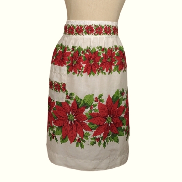 Vintage Other - Vintage Christmas Apron Poinsettia Prnt with Pocket